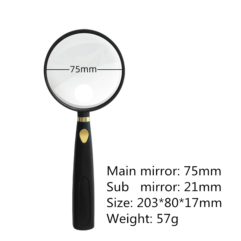 Lens Diameter 75mm 90mm 110mm Optical HD Magnifying Glass Handheld