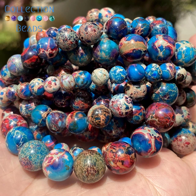 Natural Stone Beads Red Blue Sediment Jaspers Turquoise Beads For Jewelry  Making DIY Bracelets Necklace Accessories 4/6/8/10MM