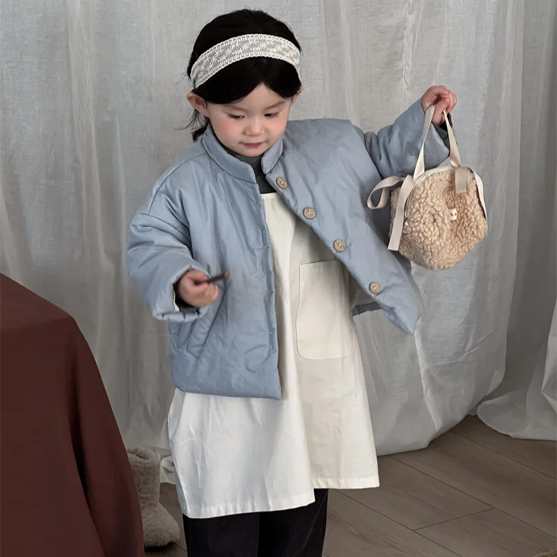 Children Clothes Kids Warm Coat Autumn Winter Girls Solid Color Warm Sweet Casual Simple Kids Cotton-padded Coat