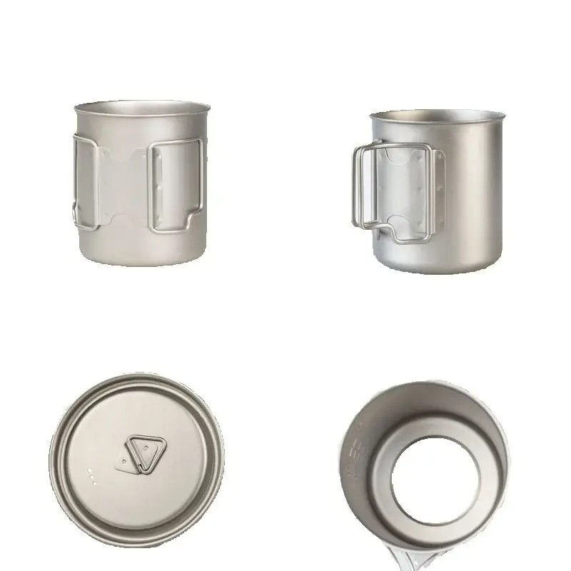New Camping Titanium Cups 300ml 450ml 750ml Cooking Pot Ultralight Folding Handle 6