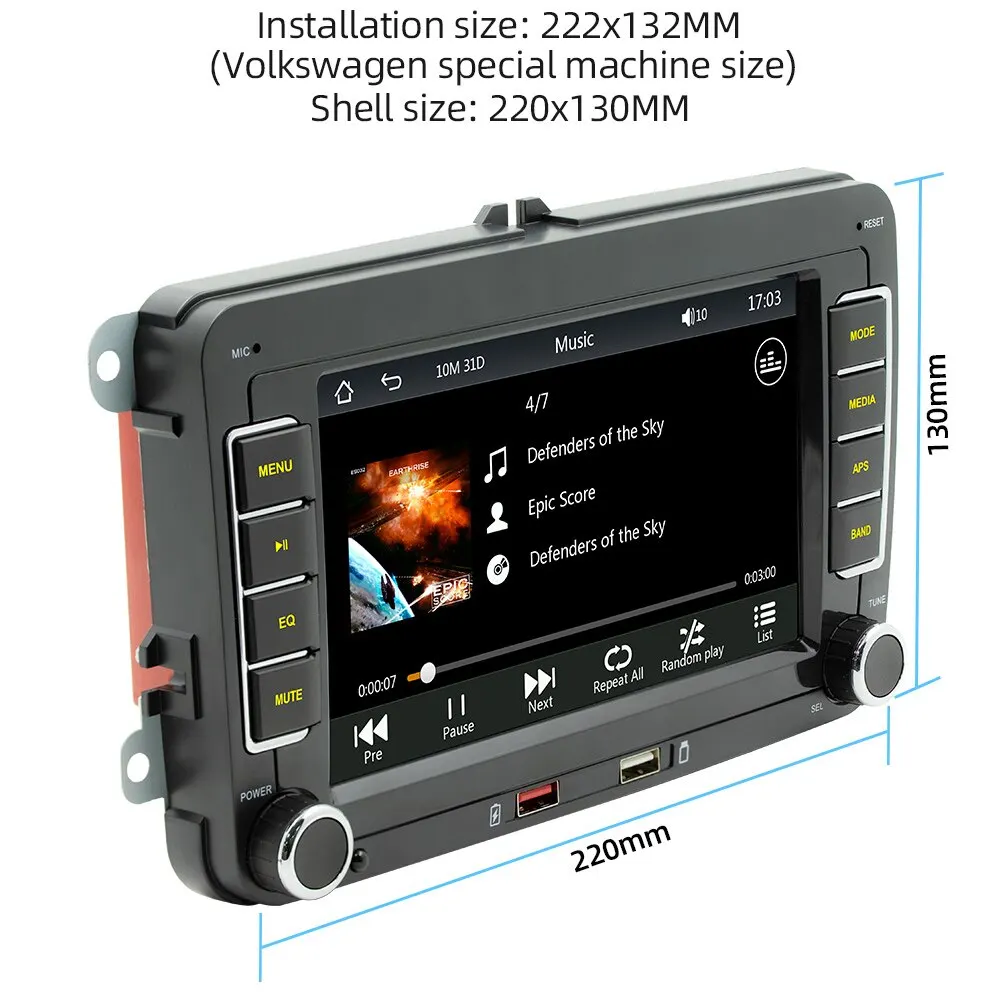 7 Inch Car Stereo MP5 Player Touchcreen BT AM/FM Radio Receiver with Android Auto Carplay USB Charge Support Hands-Free Calling