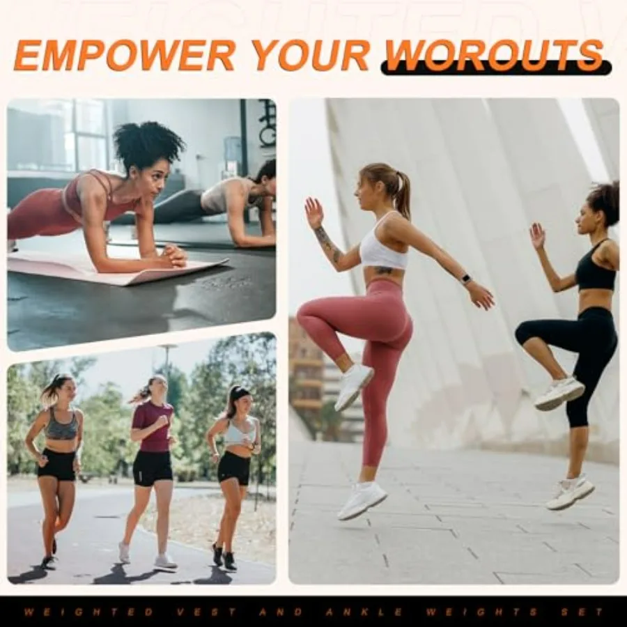 Weighted Vest, 6 lb Weight Vest with Reflective Stripe, 2 Pair of 1 lb Wrist & Ankle Weights Set for Men Women Adjustable for Wo