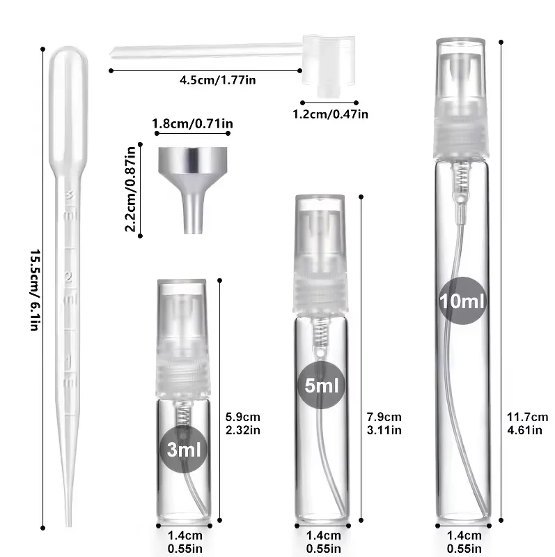Refillable Clear Glass Perfume Atomizer with Filling Tools for Essential Oils and Cosmetics