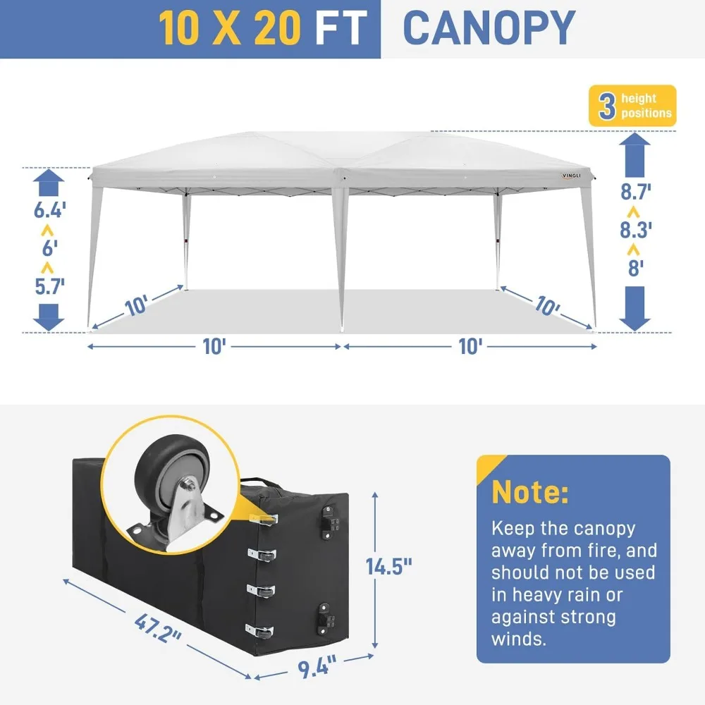 Pop Up Canopy Tent Portable Instant Gazebo Party Tent with Sandbags & Rolling Bag Outdoor Canopy for Outdoor Even 3