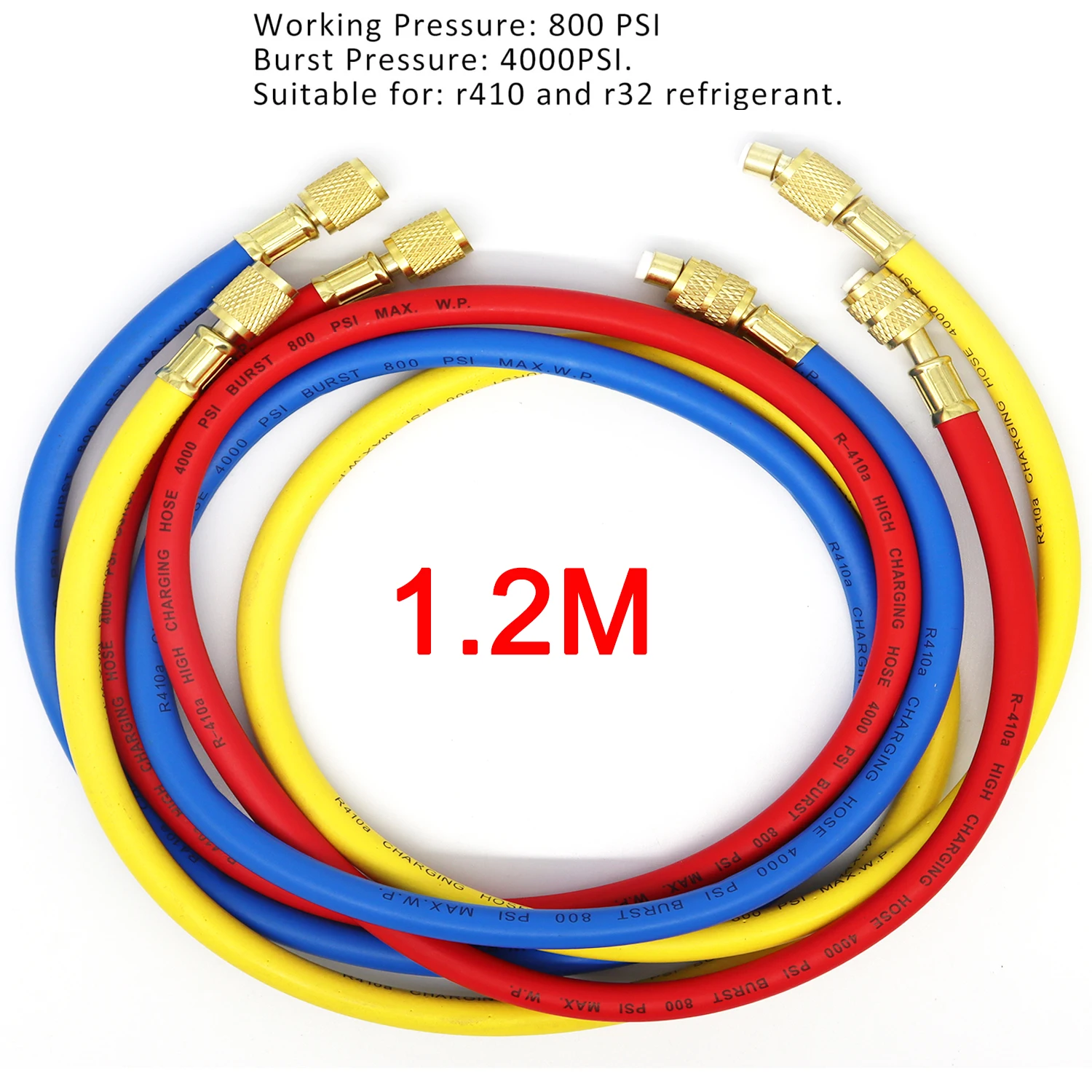 R410a Kältemittel-AC-Ladeschlauch-Set, 3 Farben, 1/4 Zoll SAE-5/16 SAE-Gewinde, 800–4000 PSI, Arbeitsdruck, passend für R134a HVAC – Detail 10
