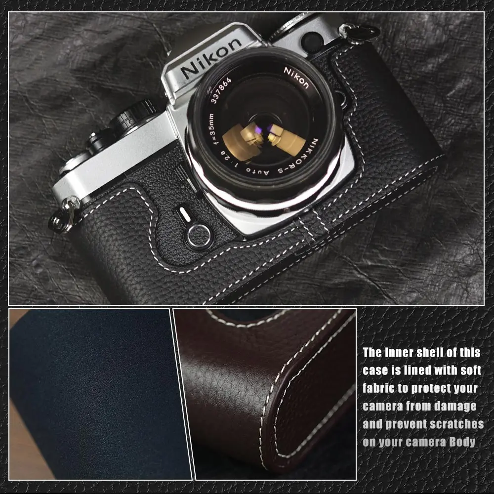 Handmade Genuine Leather Half Case Film Camera Protective Case Leather Camera Half For Nikon FM