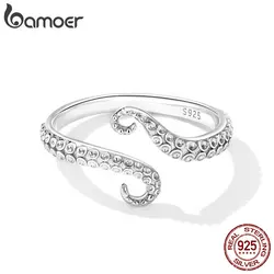 Bamoer Sterling Silver Octopus Whisker Adjustable Ring - Unique Ocean - Inspired Design, Elegant Women's Fine Jewelry Gift (SCR842)