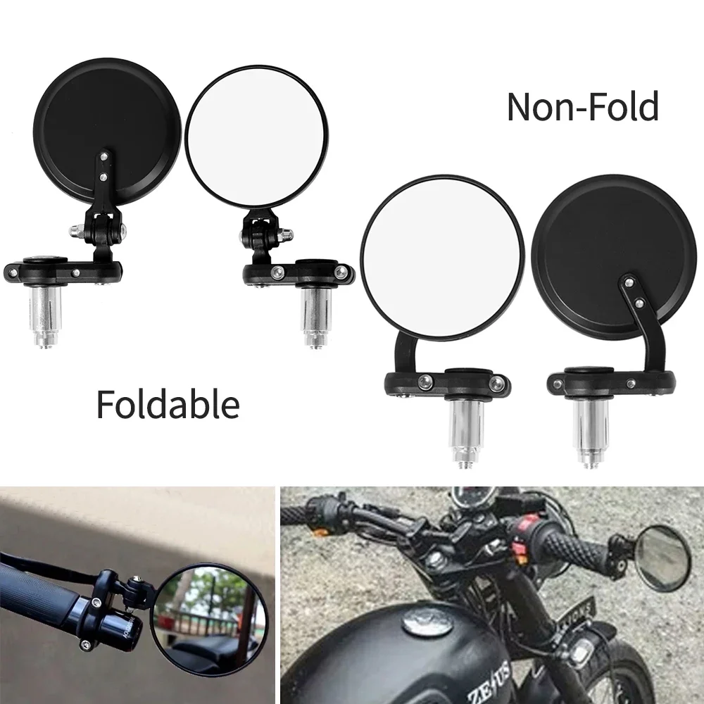 

For Harley Touring Honda Yamaha 22mm Universal Motorcycle 3" Round 7/8" Handle Bar End Rearview Side Mirrors Foldable motocross