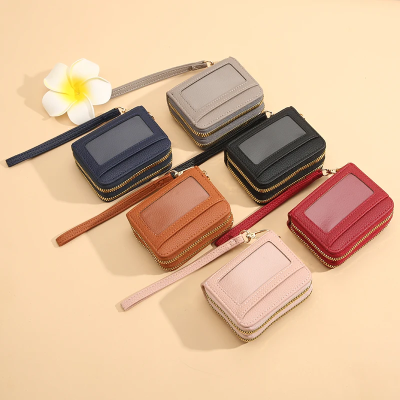 Foreign trade explosive card bag female exquisite rfid leather multi-functional organ card bag double zipper bank cover