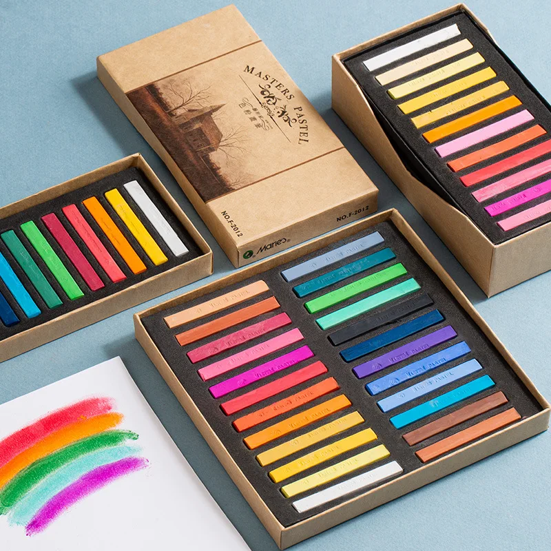Maries Color Chalk 24 Colors 12 Colors Chalk 48 Painting Pink Professional Pastel Stick Brush Board Newspaper Painting Supplies