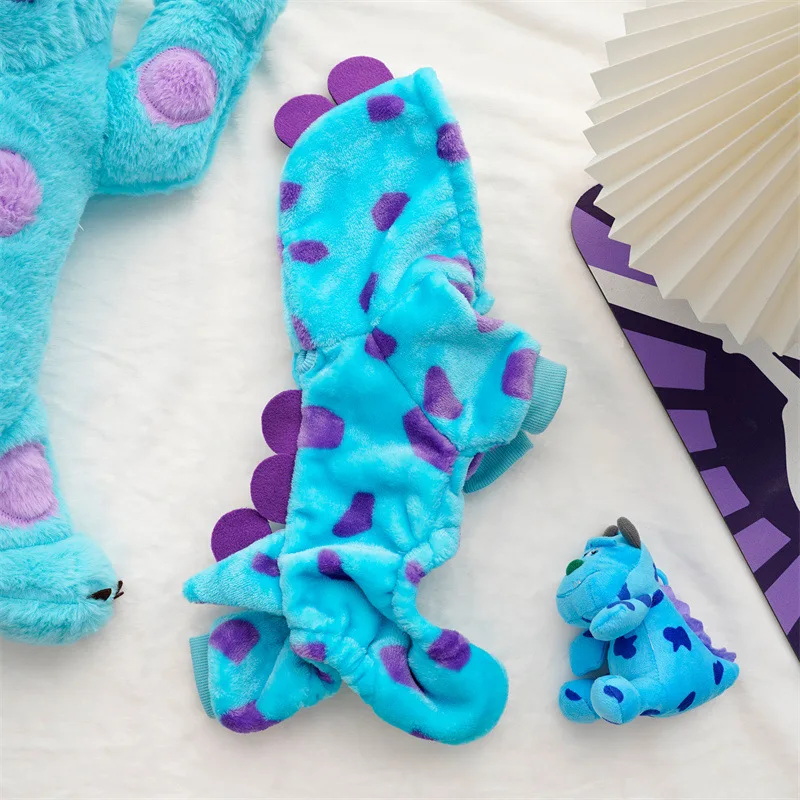 Fantasia de dinossauro de pelúcia para animais de estimação, macacão de 4 patas para cães e gatos, roupa fofa de flanela para o inverno, ideal para festas e festivais._voghion.com