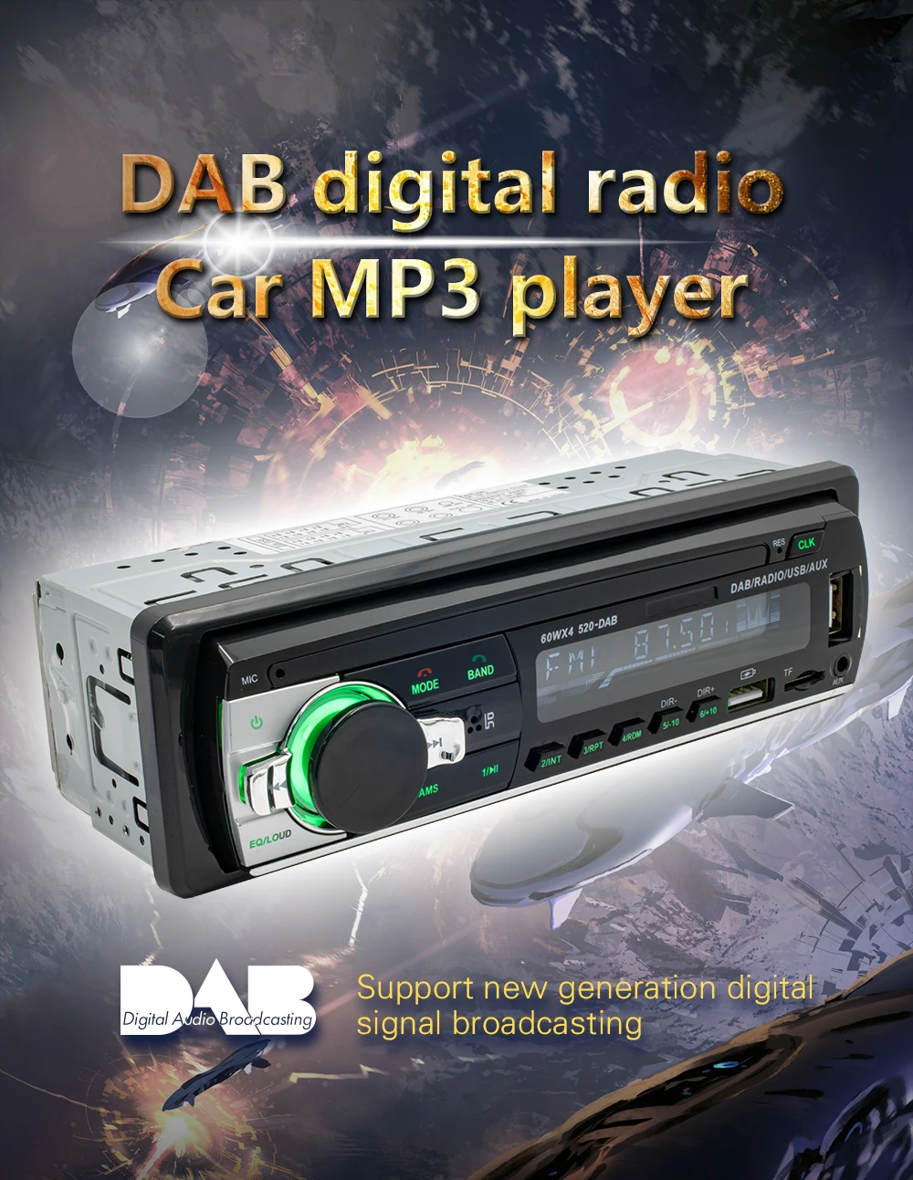Ptopoyun Car MP3 Multimedia Player JSD 520 Dab Radio DAB+ RDS AM FM Audio Stereo Receiver 12V In Dash 1din Bluetooth Autoradio