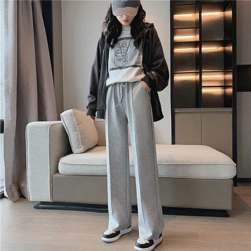 CGC 2022 Harajuku Solid Pants Women 2022 Spring Autumn Straight Sweatpants Casual Cotton Breathable Wide Leg Women Sports Pants cigarette pants