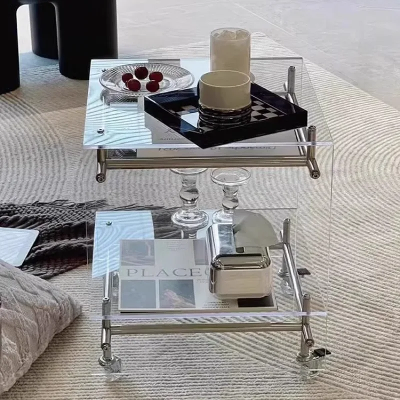Petite table basse nordique en acrylique, chariot mobile, lumière de célébrité d'internet, luxe, haut sens, table de chevet médiévale, côté canapé 1 Petite table basse nordique en acrylique, chariot mobile, lumière de célébrité d'internet, luxe, haut sens, table de chevet médiévale, côté canapé 1