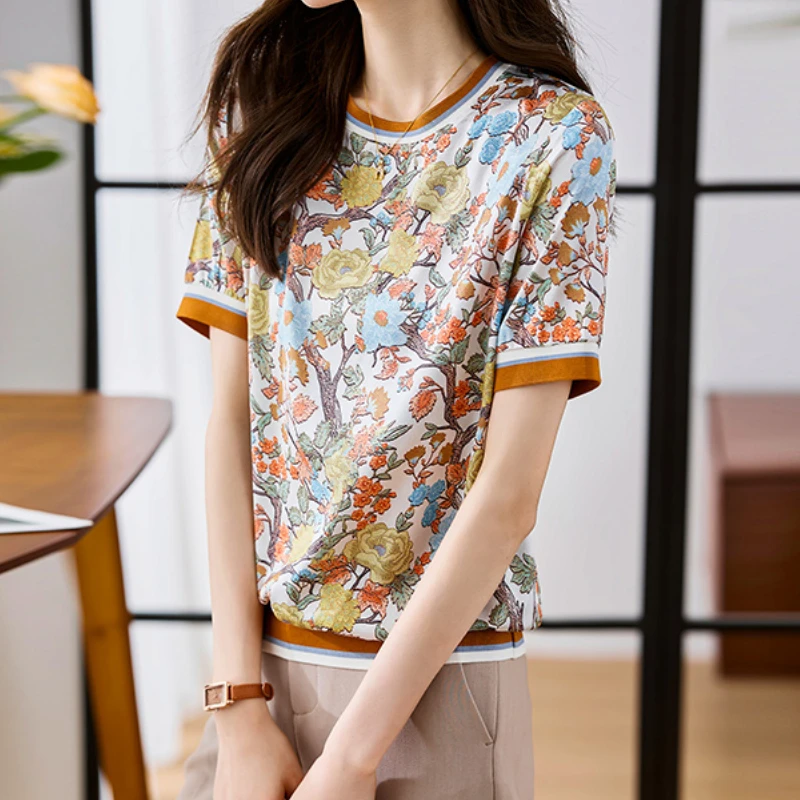 جديد الربيع الصيف عارضة تي شيرت أزياء مطبوعة السيدات تي شيرت قصير الأكمام المحملات قمم