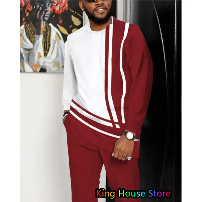 Men's Tracksuits 2 Piece Set Autumn 3d Stripe Print Long Sleeve Tshirt Trouser Set Sport Oversized Set Men Clothing Track Suit