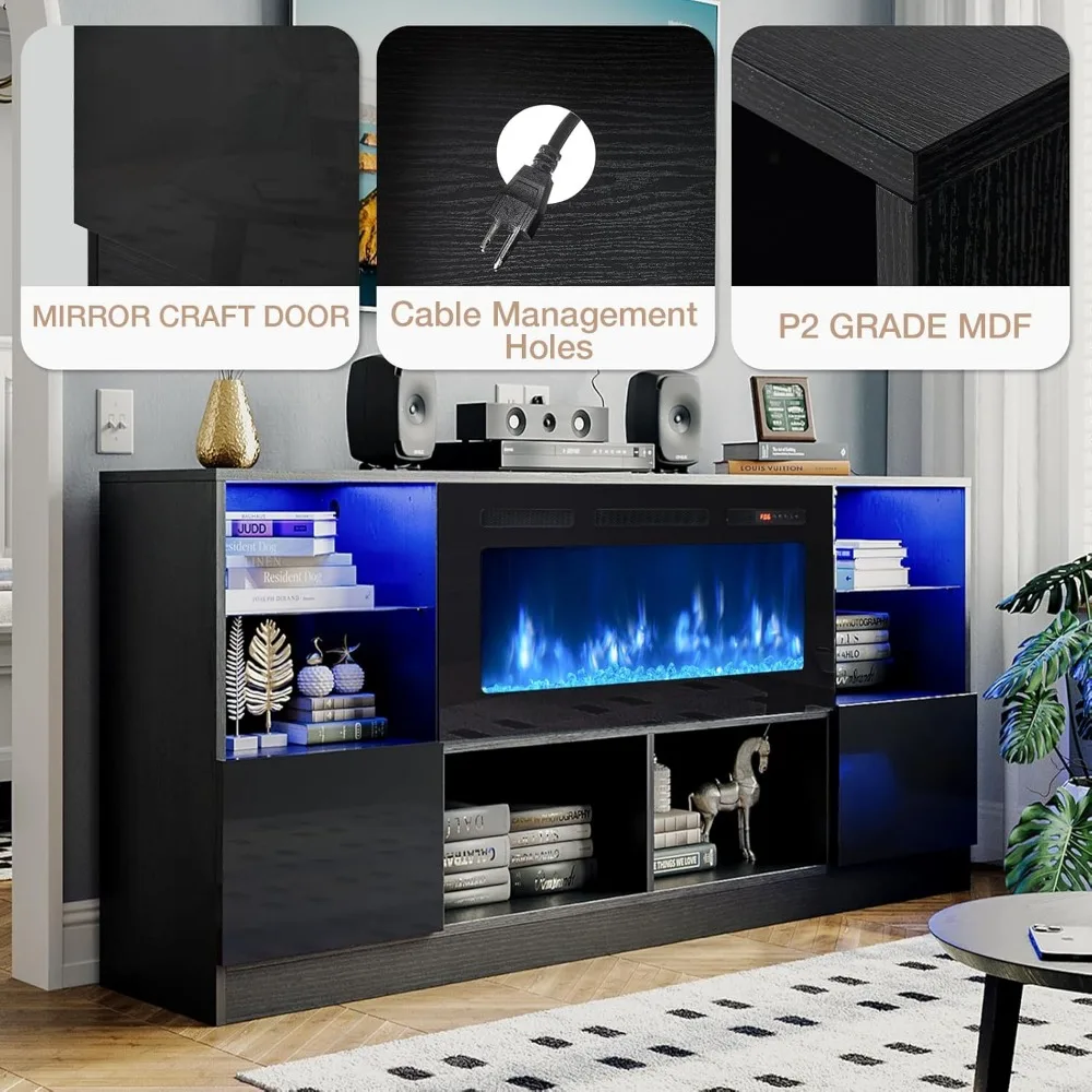 Fireplace TV Stand with 36” Electric Fireplace, 70” TV Console Stand for TVs Up to 80", LED Light Entertainment Center 5