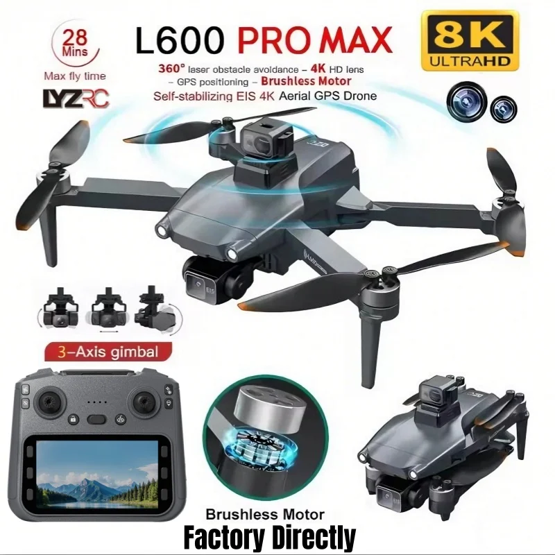 Originale L600 PRO MAX GPS Drone Professionale 3 Assi PTZ HD Doppia Fotocamera Evitamento Ostacoli Motore Brushless 5G WIFI RC Quadcopter