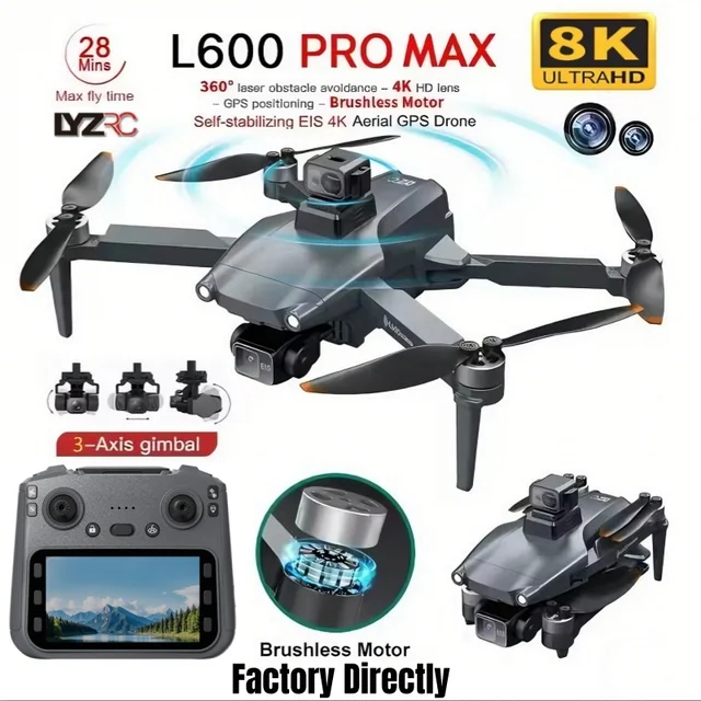 Original L600 PRO MAX GPS Drone Professional 3-Axis PTZ HD Dual Camera Obstacle Avoidance Brushless Motor 5G WIFI RC Quadcopter