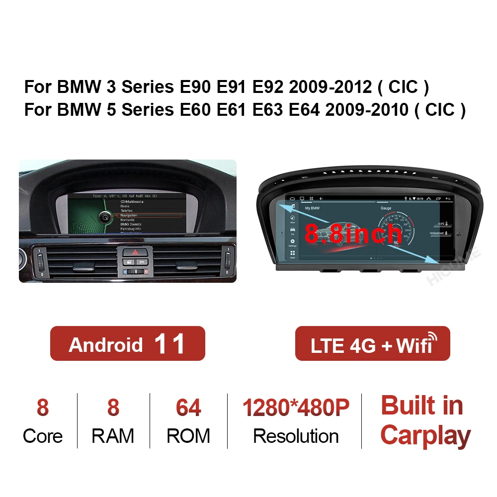 car dvd video player 8.8" /12.5" 8Core 8G+128G Android 11 Car Multimedia Player GPS Radio for BMW 5 Series E60 E61 E62 E63 3 Series E90 E91 CCC/CIC best dvd player for car Car Multimedia Players