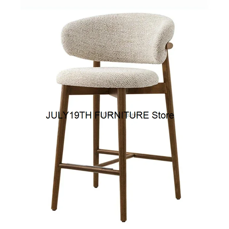 Nordic Light Solid Wood Bar Chairs Modern Home Kitchen High Bar Stools Designer Fabric Backrest Stools for Furniture bar chairs