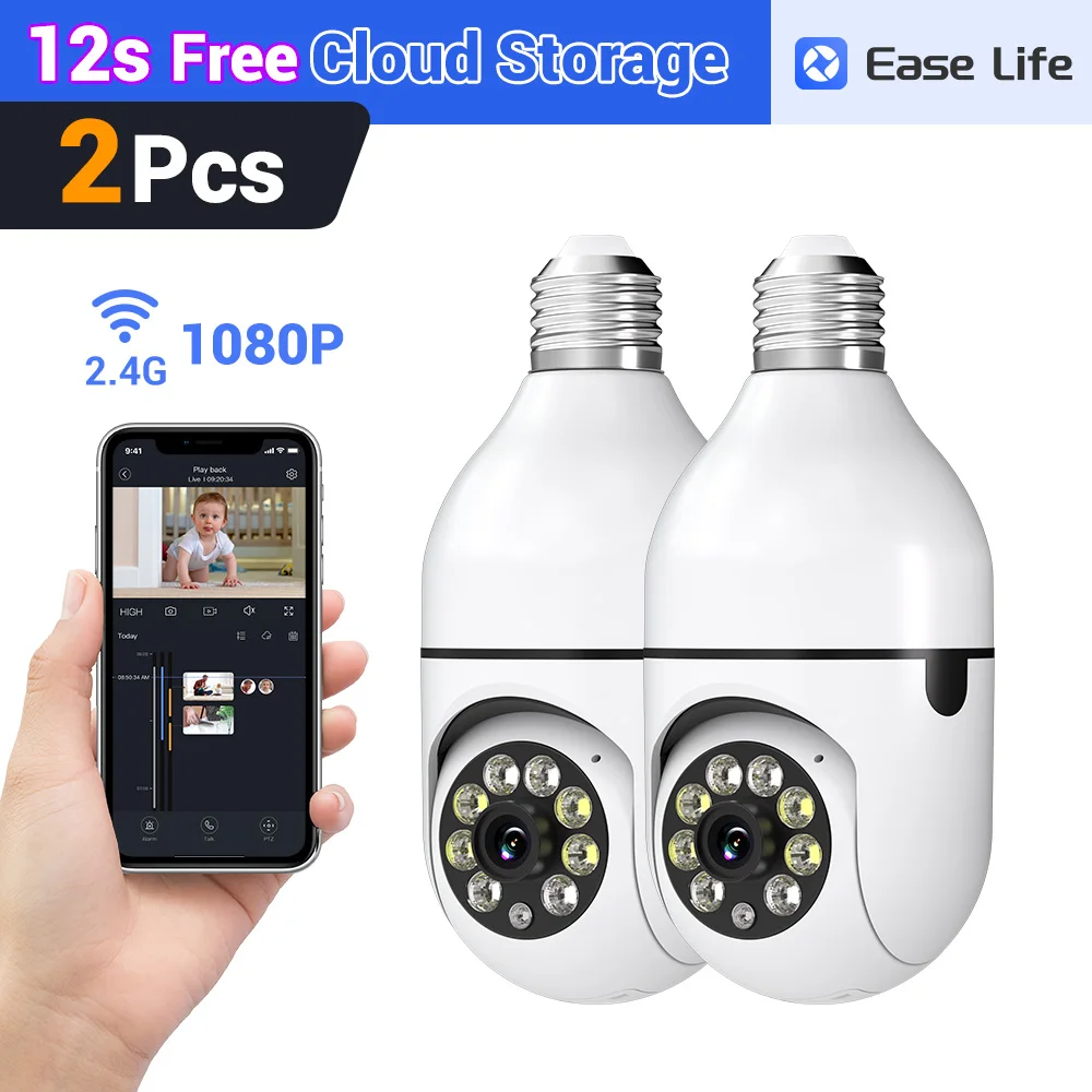 2Pc Ease Life APP-Light Bulb Security Cameras Outdoor Wireless WiFi Camera 5GHz, 360 Degree, E27 Light Socket Screw In Securi 1