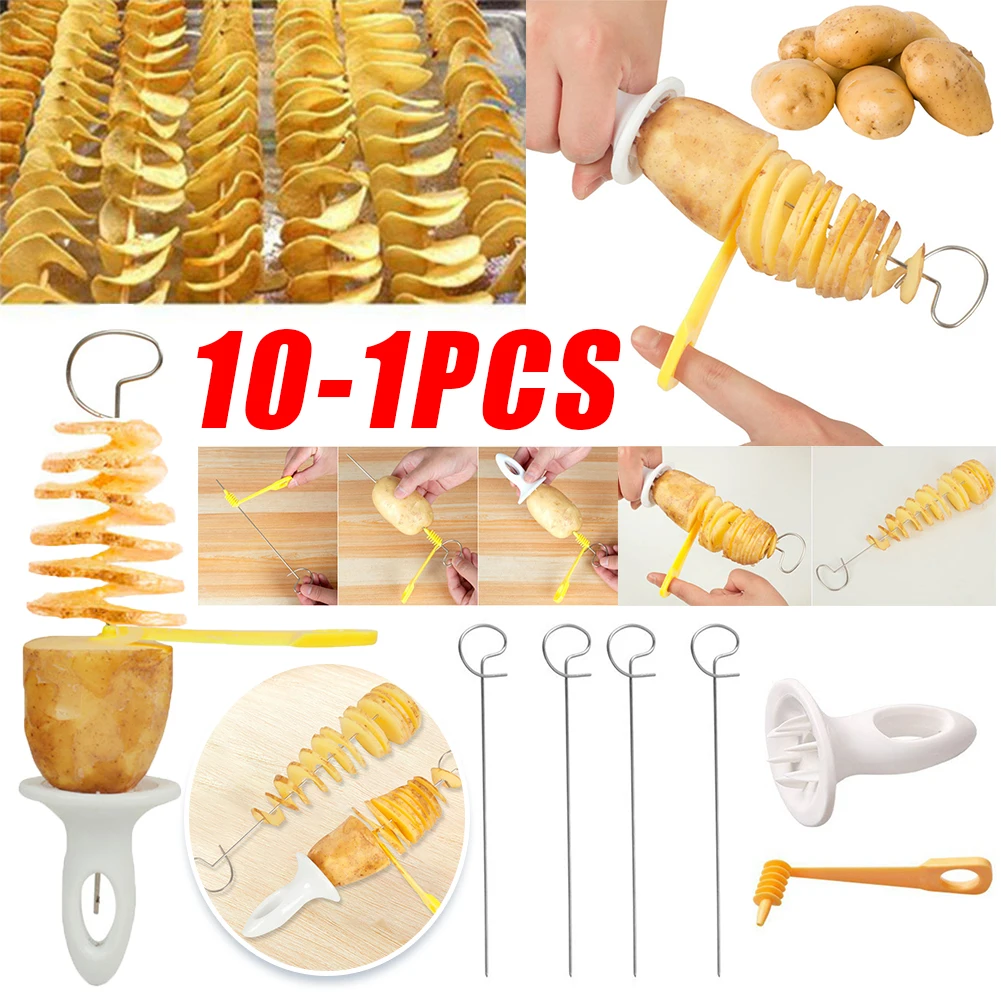 1-5Sets Stainless Steel Plastic Rotate Potato Slicer Twisted Potato Spiral Slice Cutter Creative Vegetable Tool Kitchen Gadgets 1