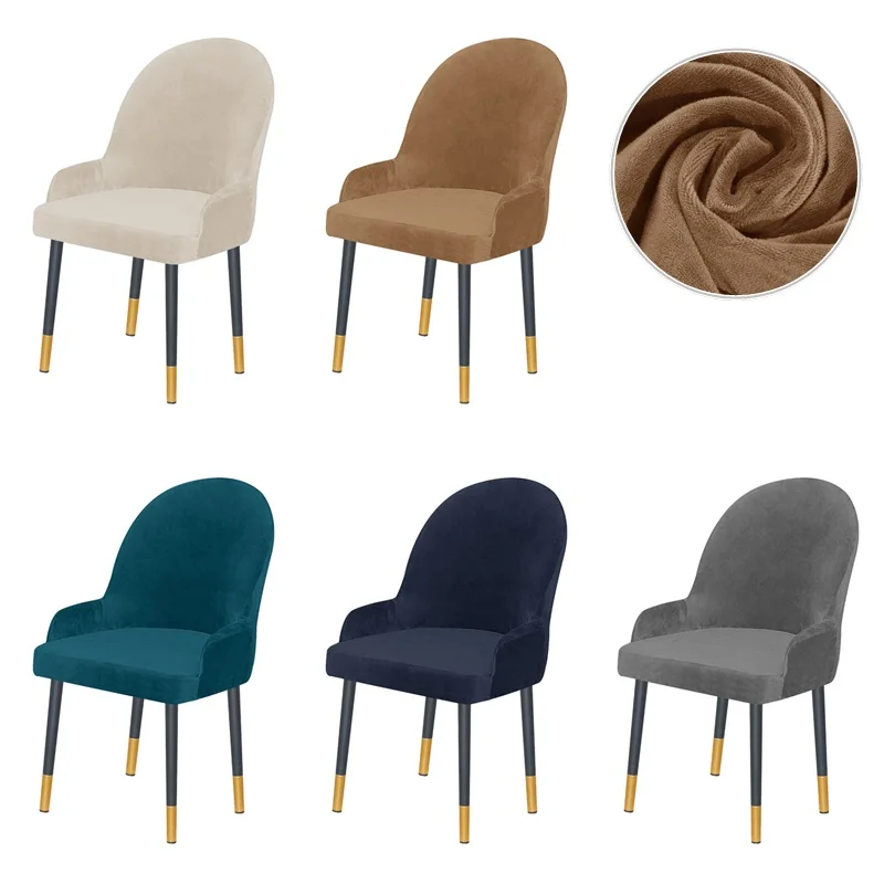 

1pc Velvet Elastic Dining Chair Cover Super Soft Armchair Seat Covers Solid Color Office Chair Slipcover for Kitchen Wedding