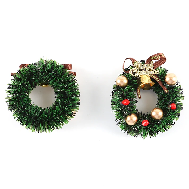 (2 pieces/pack) 55 * 55mm Mini Christmas Wreath Pendant Merry Christmas Bell Wreath Party Home Decoration DIY