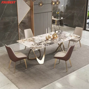 New Modern Luxury Rectangular White Marble Dining Table Set 4-10 Chairs 3