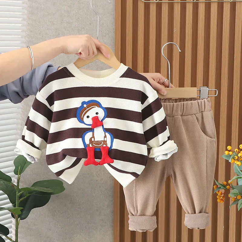 

Baby Boys Outfits 1 to 5 Years Kids Designer Cartoon Striped O-neck Long Sleeve T-shirts Tops and Pants Toddler Boy 2 Piece Sets
