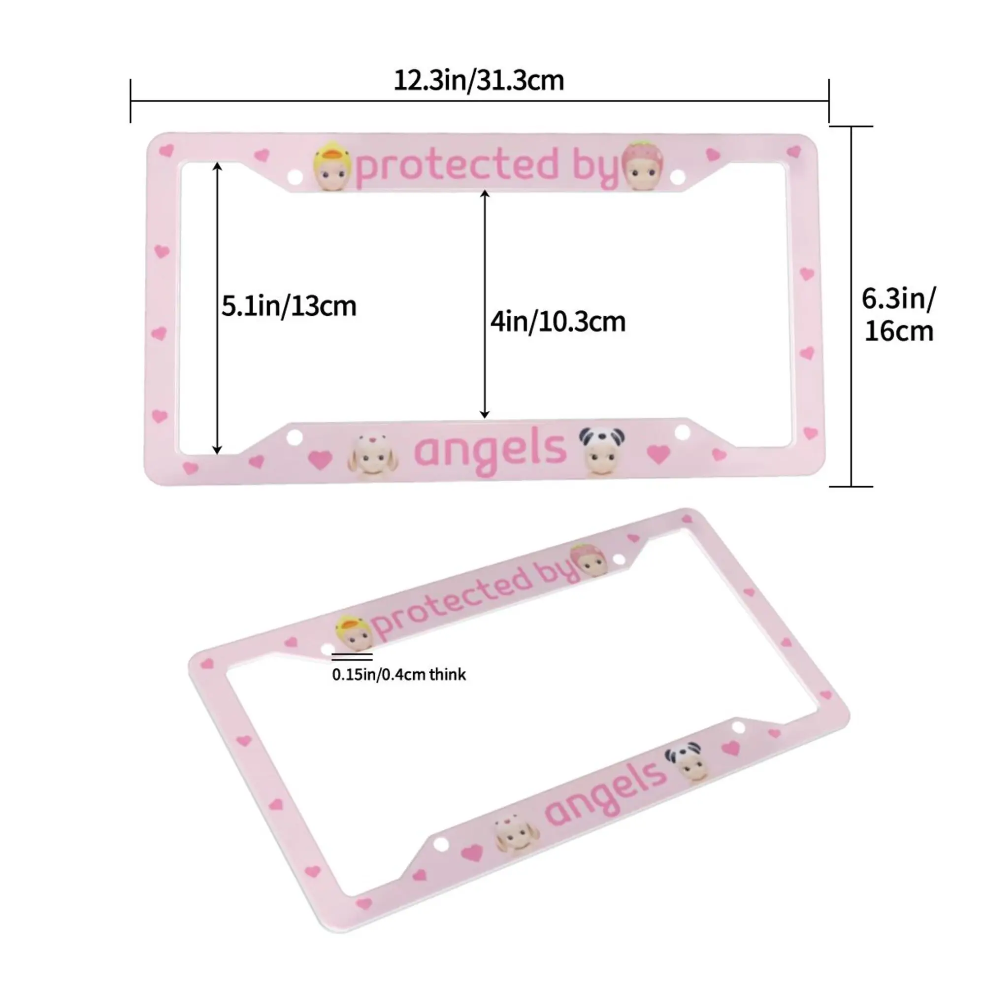 1pc Aluminum License Plate Frame, Protected By Angels Pink Funny Cute Kawaii Sonny Angels Car,Sonny Angel Kewpie Car Decor, 2