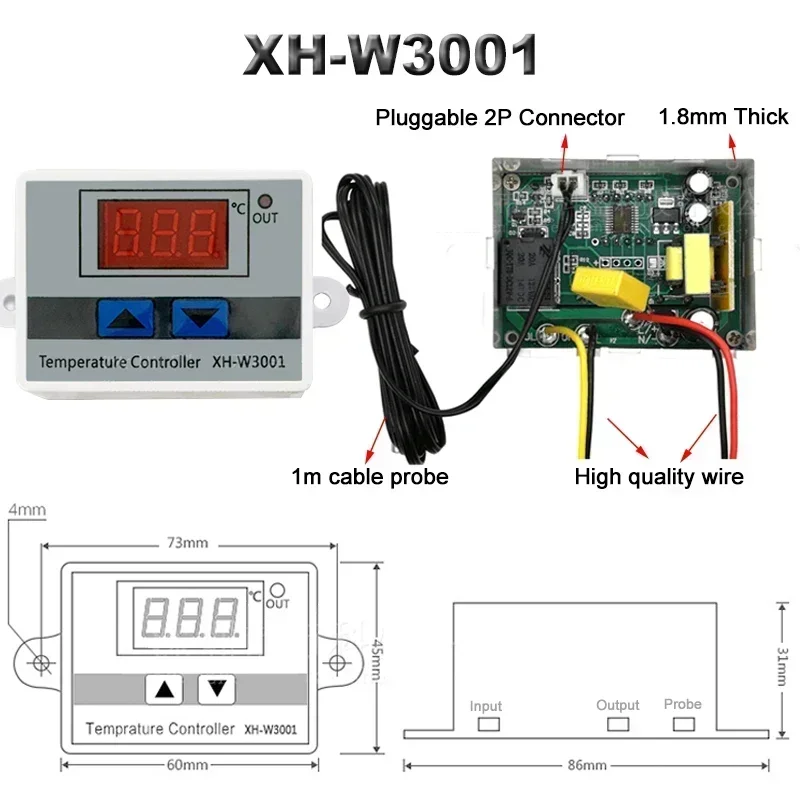 마이크로 컴퓨터 온도 컨트롤러, W3001, W3002, DC12V, 24V, AC110, AC200V, 디지털 온도 조절기, 온도 조절기, 가열 냉각 제어
