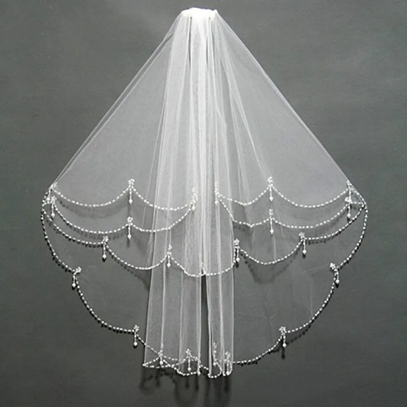 Bridal Veil Two Layers Elbow Length Beading Edge Wedding