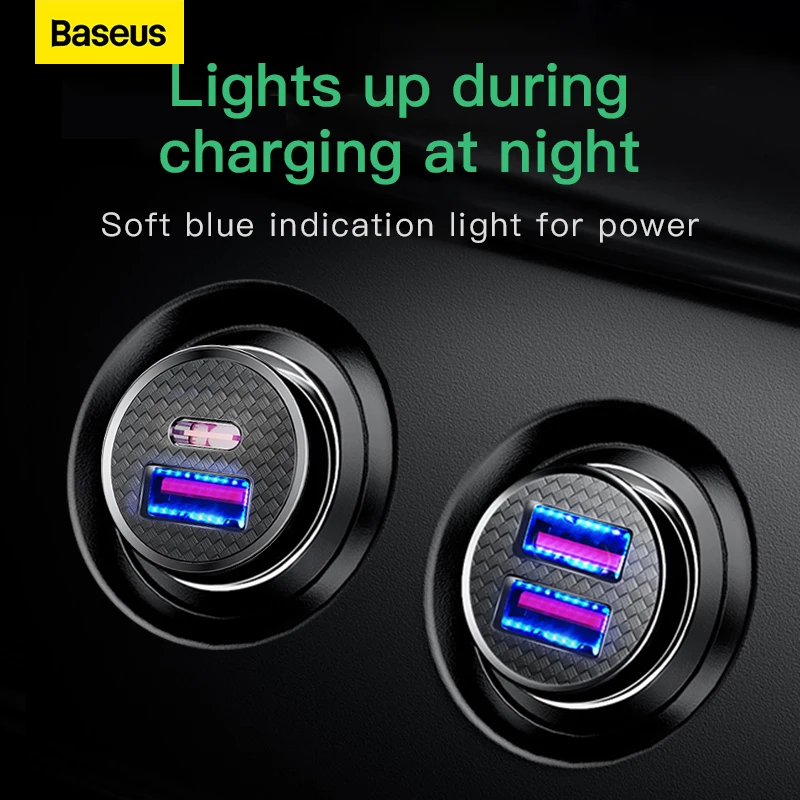 Baseus USB Car Charger Quick Charge 4.0 QC4.0 QC3.0 QC SCP 5A PD Type C 30W Fast Car USB Charger For iPhone Xiaomi Mobile Phone 5