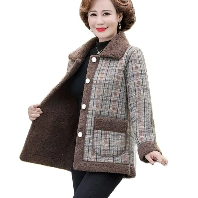 Middle Aged Mom 2023 Autumn and Winter Lamb Fleece Coat With Thickened Cotton Coat and Lamb Fleece Particle Fleece Shake Coat V3