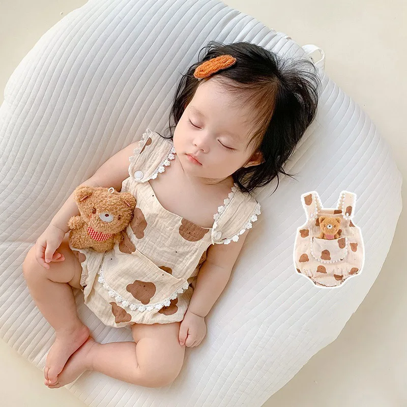 Korean Cartoon Bear Baby Romper+Bear Doll Sets Newborn One Piece Outfit Summer Baby Boys Girls Jumpsuit Gift 바디슈트한조각