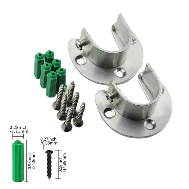 Flange Connector Wardrobe Bracket 304 Stainless Steel Flange Seat Wardrobe Hanger Rod Fixing Curtain Rod Tube Hook Fixed Support