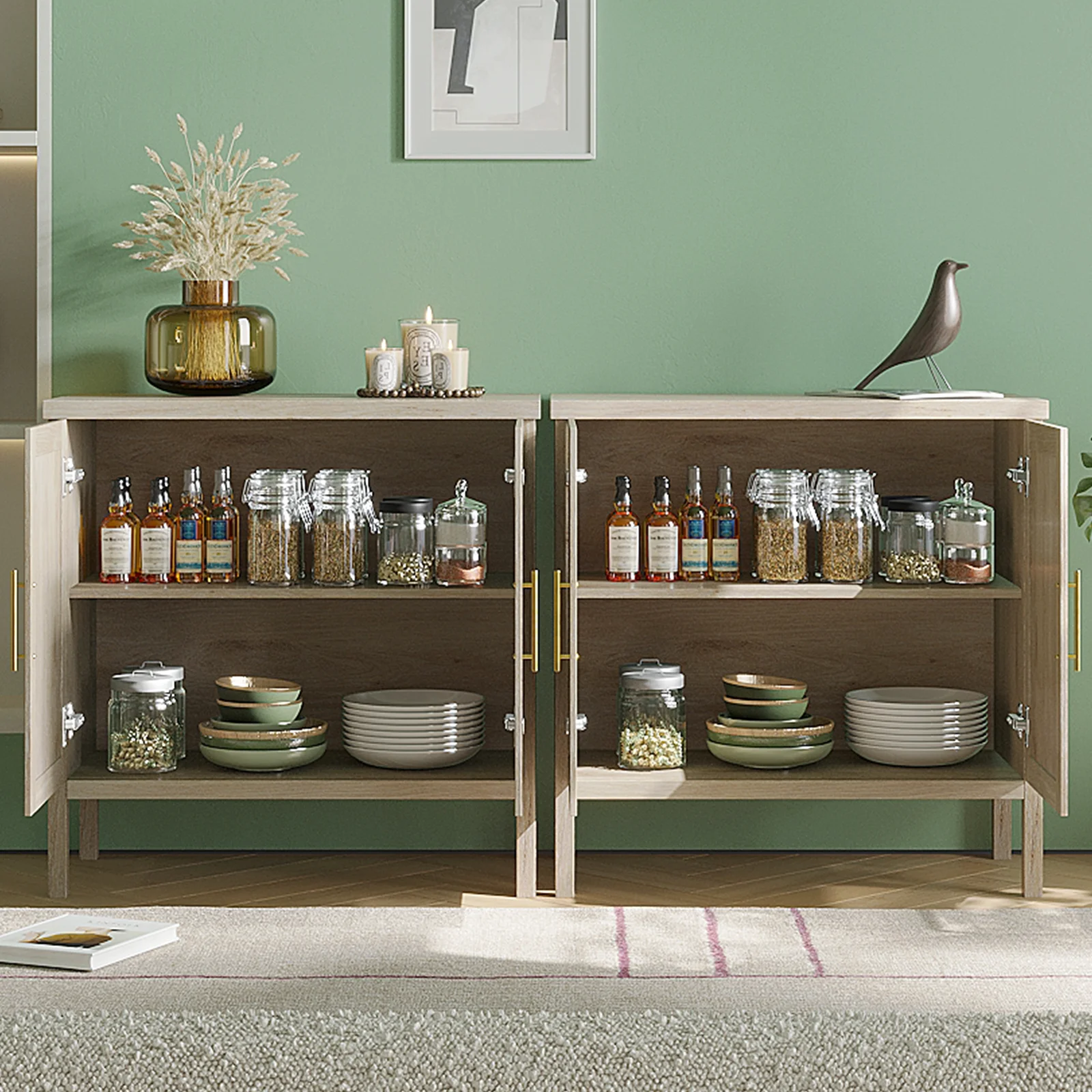 Rattan Storage Cabinet, Buffet Cabinet Sideboard with Rattan Decorated Doors, Cupboard for Hallway, Entry, Living Room 3