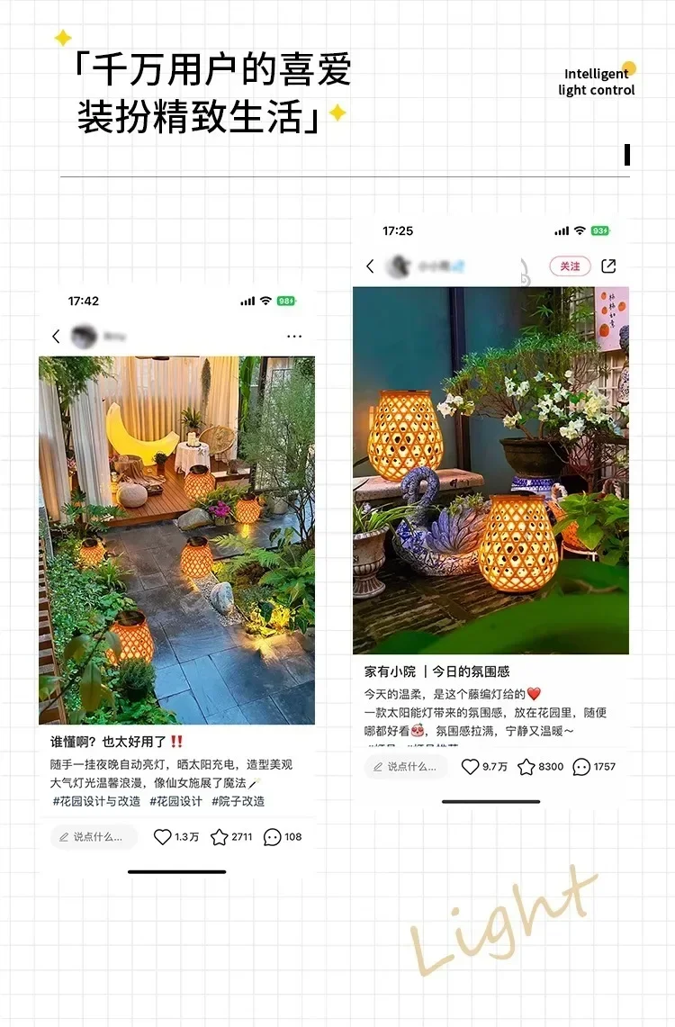 Description Picture 5 of item2024 Solar outdoor lamp courtyard landscaping layout atmosphere chandelier garden balcony rattan landing portable bamboo lantern