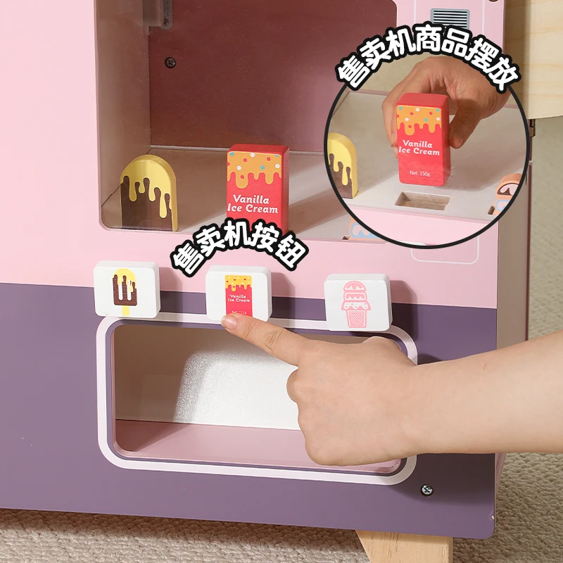 Kids Pretend Play Wooden Ice Cream Vending Cart Toy 4