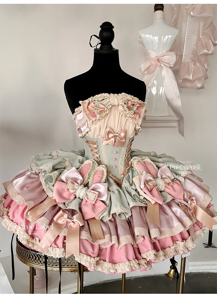 Original Design Women's Sweet Big Bow Strapless Color Matching Dress Girly Romantic Tube Top Short Dress for Party Birthday