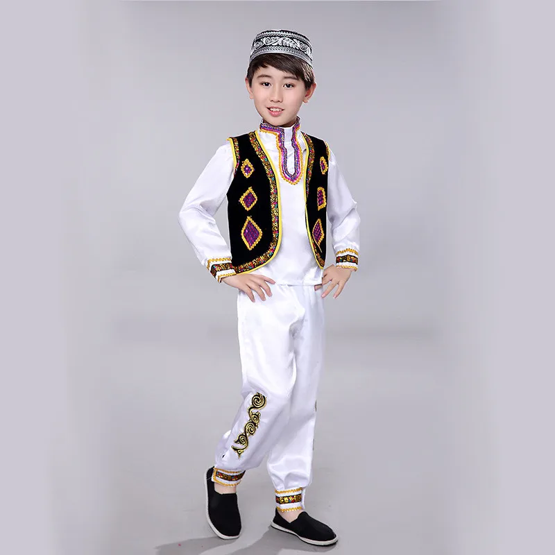Children Uygur Costumes Kazakh Folk Dress Kids Dance Costume Girl Boy Chinese Traditional National Performance Clothing