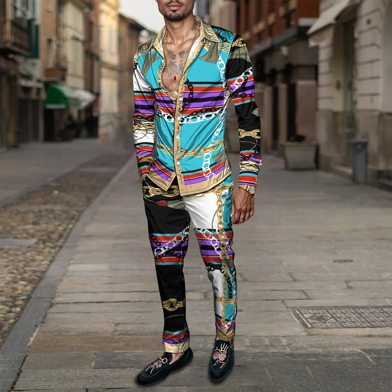 2025 Spring Summer Men Shirt Set Brand Print Fashion Printing Two Piece Set Mens Light Luxury Lightweight Party Long Sleeves_voghion.com