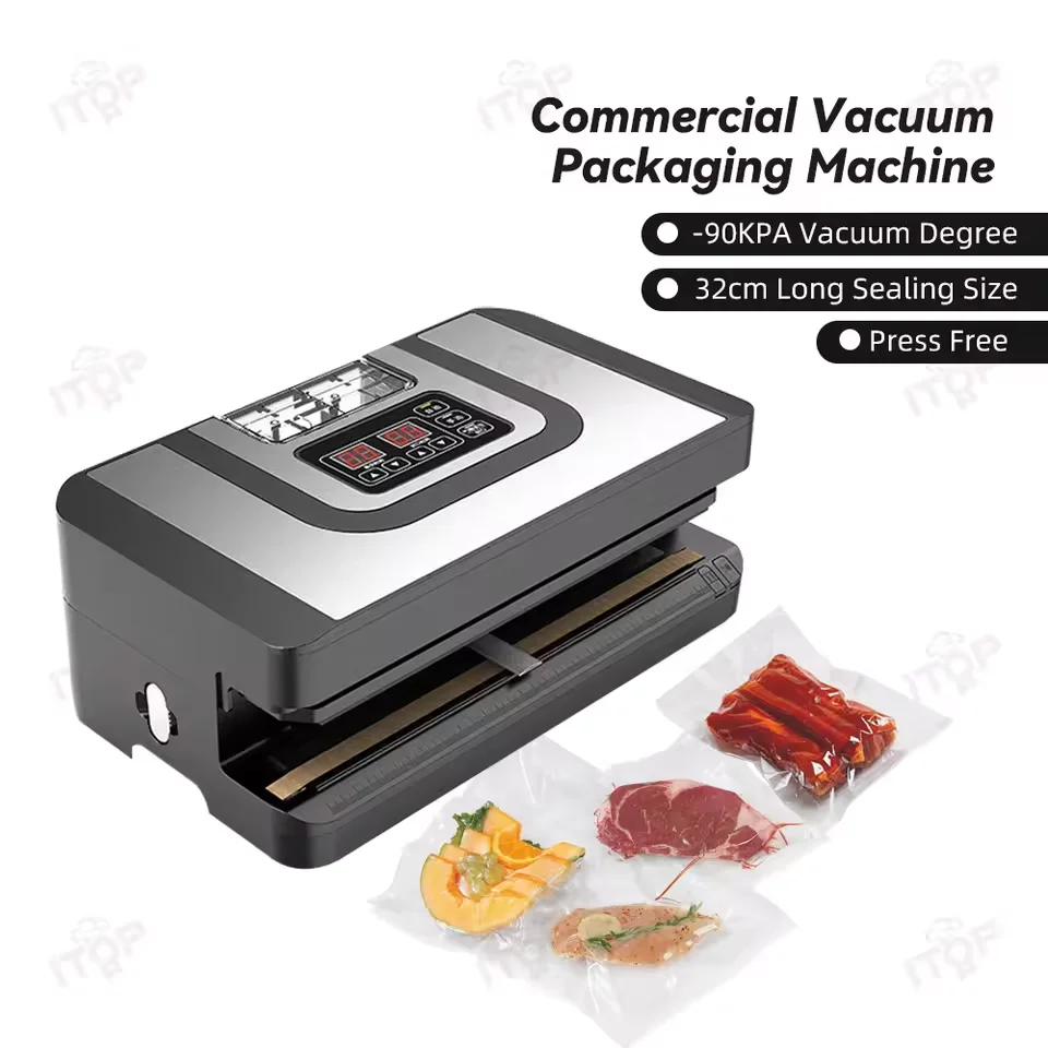 ITOP Vacuum Sealer-90Kpa 32cm Length Sealing Commercial Sealer Machine Dry Wet Food Packaging Machine
