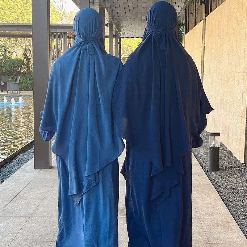 Ramadan Eid Jilbabs for Women Muslim Prayer Garment Khimar and Abaya Jilbab 2 Piece Set Long Hijab Dress Dubai Islamic Outfits