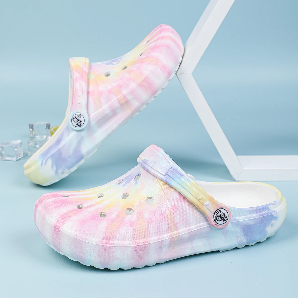 Women's Tie-Dye Pattern Clogs, Slip On Lightweight Two-Way Wear Garden Clogs, Non-Slip Summer Beach Garden Slides 5