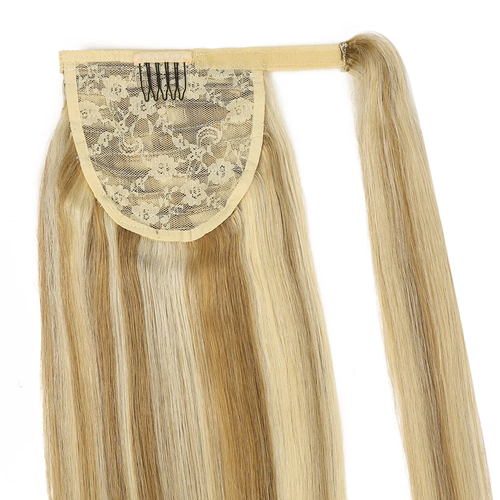 Straight Human Hair Ponytail Extensions 100% Virgin Natural Brazilian Remy Wrap Clip In Hair Horsetail Ponytail For Salon 3