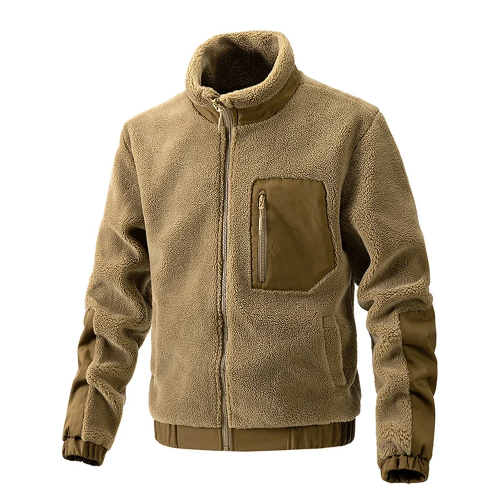 Men's Fleece Thick Winter Jacket Full Zip-Up Pocket Work Outdoor Streetwear Warm Stand Collar Coat Jackets Man Clothing
