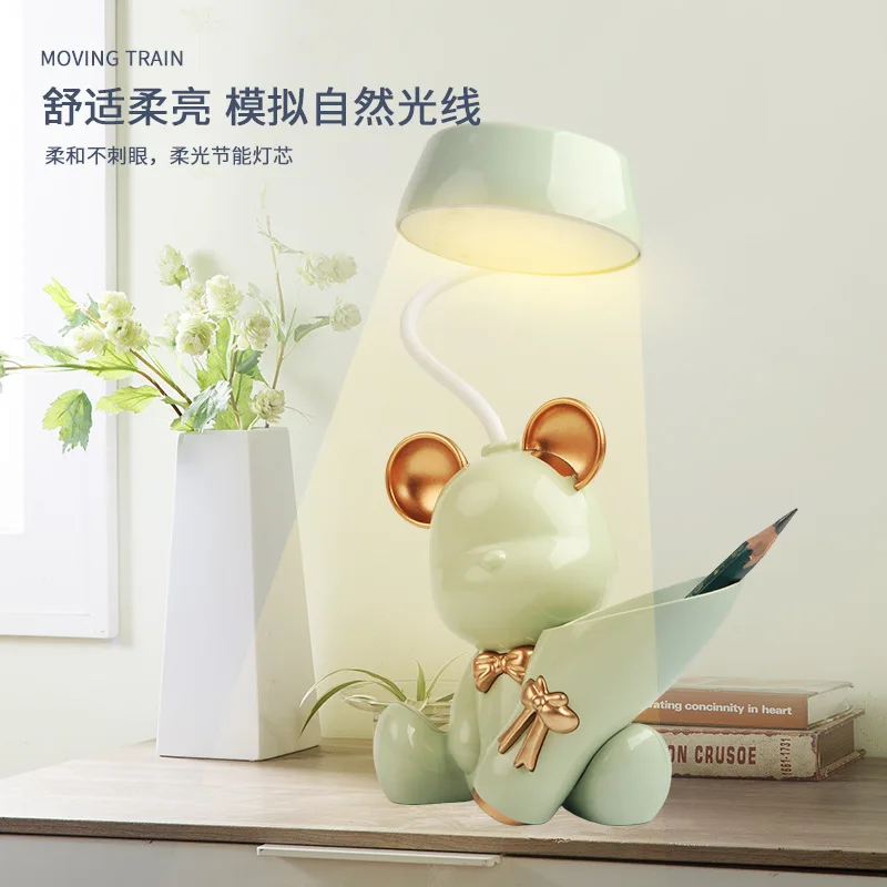 Bear Lamp LED Night Light USB Rechargeable Eye Protection Multifunctional Table Desk Lighting with Pen Holder Learning Cute ABS Led Light Desk Lamp Night Light Led Desk Lamp Mini Night Light Mini Led Light